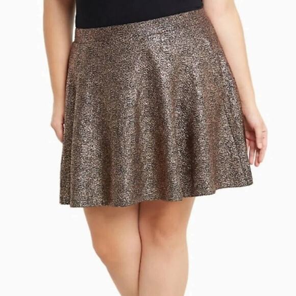 Torrid Skater Skirt Sz 1 (14/16) 1X Short Metallic Foil Bronze Copper Stretch - Picture 2 of 8